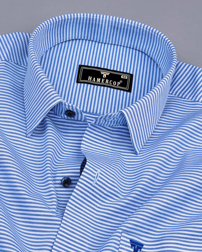 Cubic Blue With White Weft Stripe Dobby Cotton Shirt