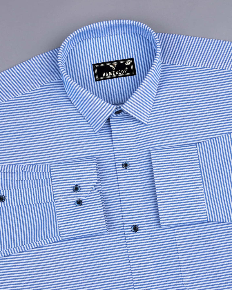 Cubic Blue With White Weft Stripe Dobby Cotton Shirt