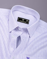 White With Purple Printed Premium Dobby Cotton Shirt