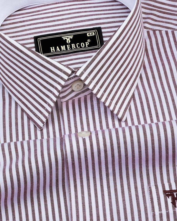 Mulberry Red Stripe With White Slub Cotton Designer Shirt