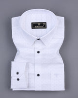 White Weft Stripe With Black Dotted Premium Dobby Cotton Shirt