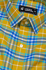 Yellow With Blue Multi Color Twill Check Shirt