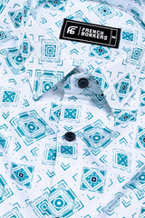 White With Blue Square Printed Shirt