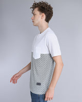 White With Grey Geomatric Pattern Pique Pima Designer T-Shirt