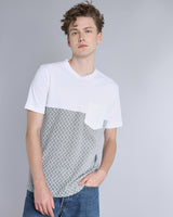 White With Grey Geomatric Pattern Pique Pima Designer T-Shirt