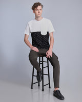 Black With White Lightning Bolt Printed Pique Pima Designer T-Shirt