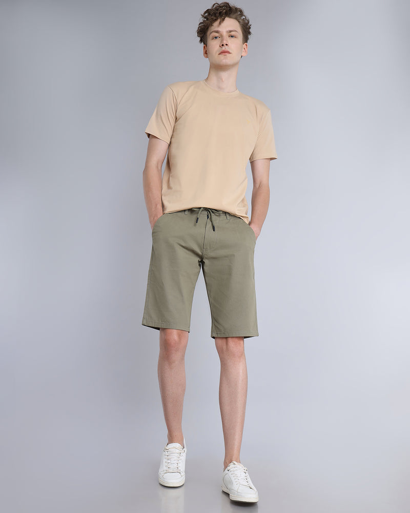 Olive Green Stretch Cotton Shorts
