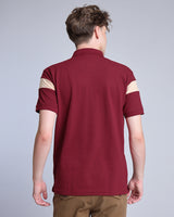 Beat Maroon With Cream Pique Pima Designer T-Shirt
