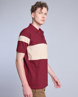 Beat Maroon With Cream Pique Pima Designer T-Shirt