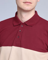 Beat Maroon With Cream Pique Pima Designer T-Shirt
