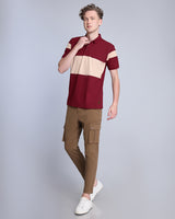 Beat Maroon With Cream Pique Pima Designer T-Shirt