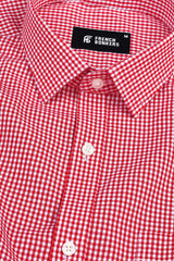 Red carpet on snow white pin check cotton shirt