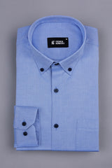 Azure blue dobby texture cotton shirt