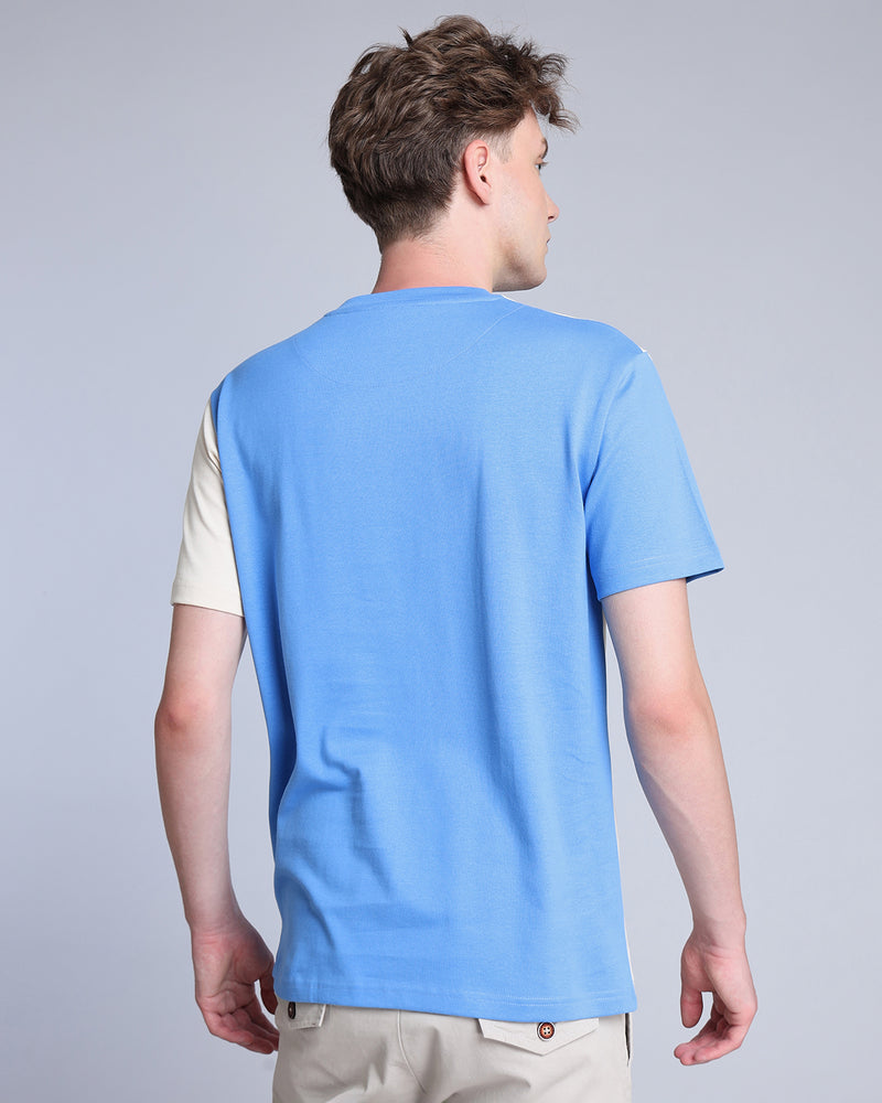 Dusty White With Blue Premium Cotton Designer T-shirt