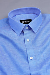 Lapis blue net texture cotton shirt