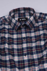 Space blue with multi coloured tartan plaid check shirt