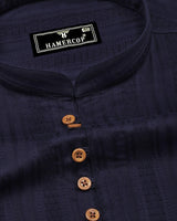 Zamora Black Self Stripe Dobby Cotton Shirt Style Kurta