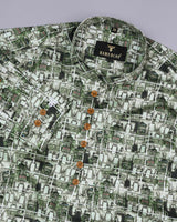 Forest Green Antique Heritage Printed Premium Gizza Shirt Style Kurta