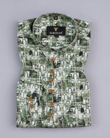 Forest Green Antique Heritage Printed Premium Gizza Shirt Style Kurta