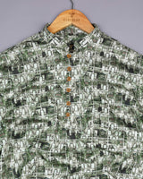 Forest Green Antique Heritage Printed Premium Gizza Shirt Style Kurta