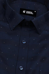 Yankees blue with dot printed awning stripe shirt