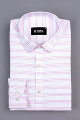 Ceramic white with shampoo pink triple line aradonis stripe shirt