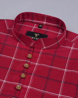 Orphic Red Sudoku Check Brushed Cotton Shirt Style Kurta