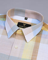 Delight Cream And Blue Multicolored Check Linen Cotton Shirt