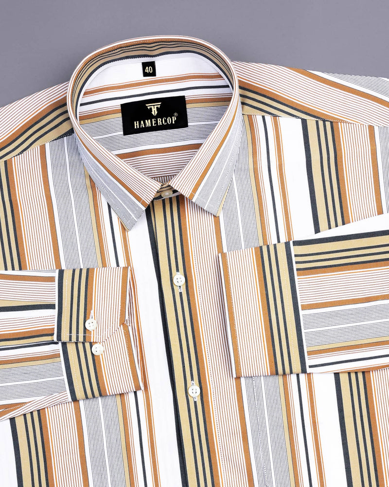 Bluster Mustard Multicolored Stripe Oxford Cotton Formal Shirt