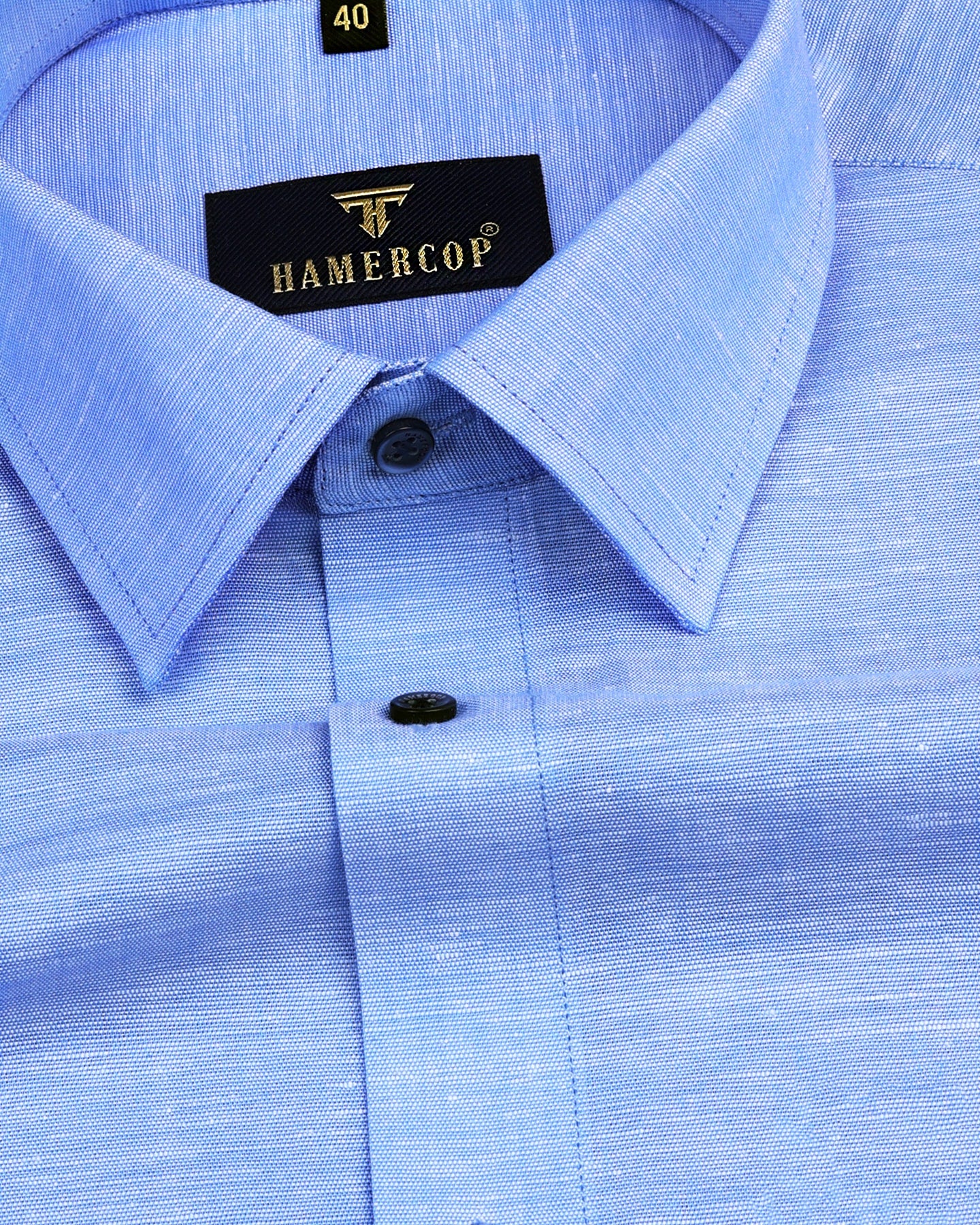 Cornflower Blue Linen Cotton Solid Formal Shirt Hamercop