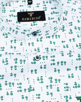 Green Anemone Flower Printed White Poplin Cotton Shirt