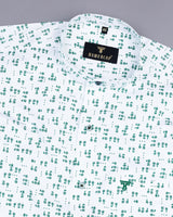 Green Anemone Flower Printed White Poplin Cotton Shirt
