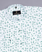 Green Anemone Flower Printed White Poplin Cotton Shirt