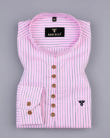 Pink With Navyblue Striped Cotton Shirt Style Kurta