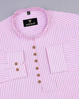 Pink With Navyblue Striped Cotton Shirt Style Kurta