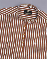 Hickory Brown Multicolor Striped Cotton Shirt Style Kurta