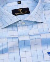 Skyland Blue With Gray Check Premium Gizza Cotton Shirt