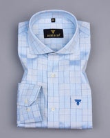 Skyland Blue With Gray Check Premium Gizza Cotton Shirt