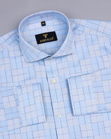 Skyland Blue With Gray Check Premium Gizza Cotton Shirt