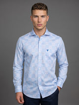 Skyland Blue With Gray Check Premium Giza Cotton Shirt