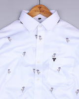 White Mashroom Printed Jacquard Gizza Cotton Shirt