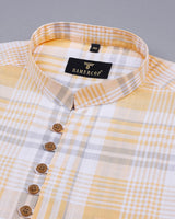 Ortona Yellow With White Check Linen Shirt Style Kurta