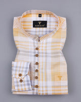 Ortona Yellow With White Check Linen Shirt Style Kurta