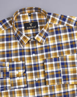 Yucca Mustard With Blue Multicolored Oxford Cotton Check Shirt