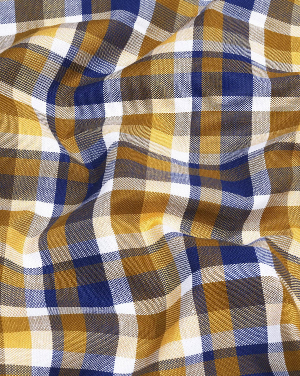 Yucca Mustard With Blue Multicolored Oxford Cotton Check Shirt