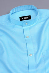 Turquoise sky blue dobby texture shirt