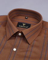 Tuscan Chocolate Brown With Blue Striped Dobby Cotton Shirt