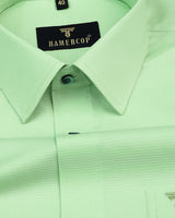 Hilton Pista Green Self Weft Stripe Dobby Cotton Solid Shirt