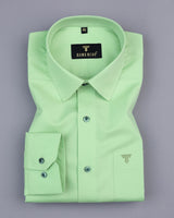 Hilton Pista Green Self Weft Stripe Dobby Cotton Solid Shirt