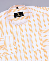 White Zimpai With Yellow Stripe Premium Cotton Shirt